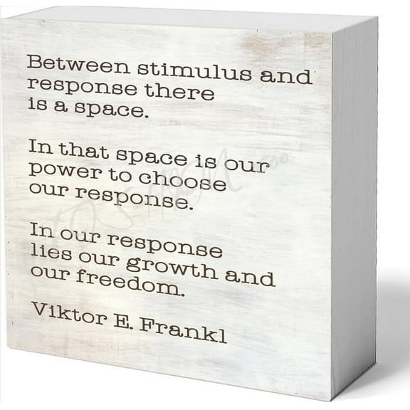 Wood Box Sign Between Stimulus And Response There I Wooden Box Sign Farmhouse Home Office Desk Shelf Decor (5 X 5 Inch)
