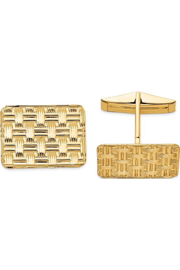 14K Yellow Gold Men's Basketweave Textured Cuff Links (14 X 19) Made In United States mc177