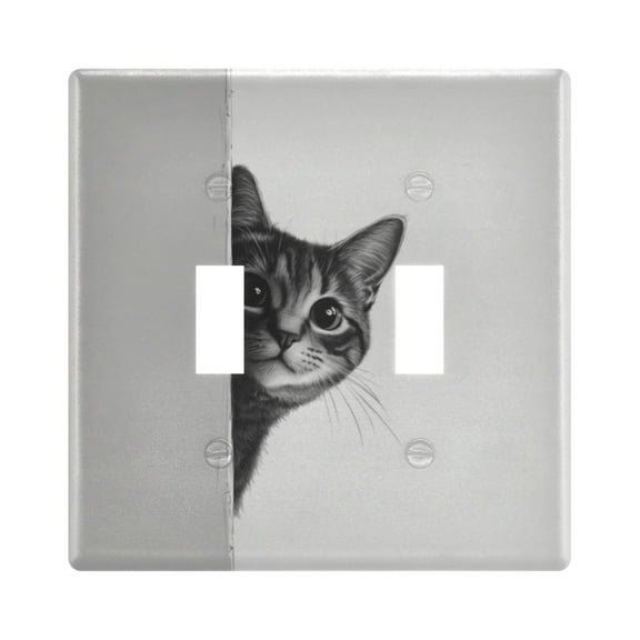 Yayeee Toggle Light Switch Wall Plate 2-Gang 4.56"x4.48" Decorative Outlet Cover, Black Cute Cat