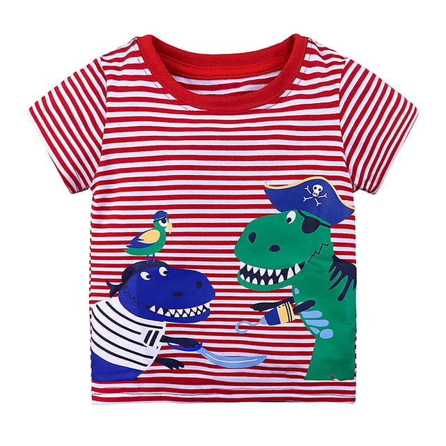 Chemises Garçons Manches Courtes Été Imprimé Dinosaure Col Rond T-Shirt Rose 2-3 Ans