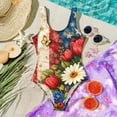 thumbnail image 4 of Swimsuit for Child Girls Size 7 One Piece Swimsuit Summer 1776 American Flag Floral Print Swimsuits Swimming Sleeveless Beach Vacation Freedom Cute Girls Bathing Suit Wine 3-4 Years, 4 of 6