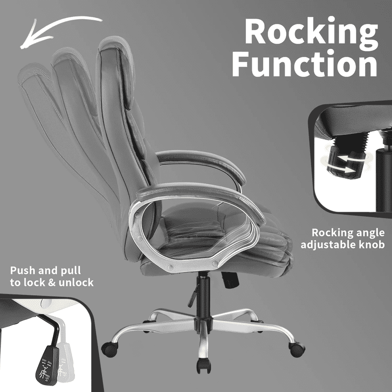 Furmax High Back Office Adjustable Ergonomic Desk Padded Armrests Executive PU Leather Swivel Task Chair with Lumbar Support, Gray
