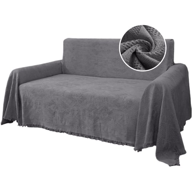 Funda de sofá reversible para perro Funda de sofá para la mayoría de las formas Protector de muebles de sofá con borlas Funda de sofá seccional (XX-Large: 91" x 134", arena/blanco)Gris71" x 102"