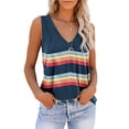 thumbnail image 3 of Women's Striped Fashion Print Tank Top Comfortable Top Loose Casual Off-the-shoulder V-neck T-shirt-black-S, 3 of 3