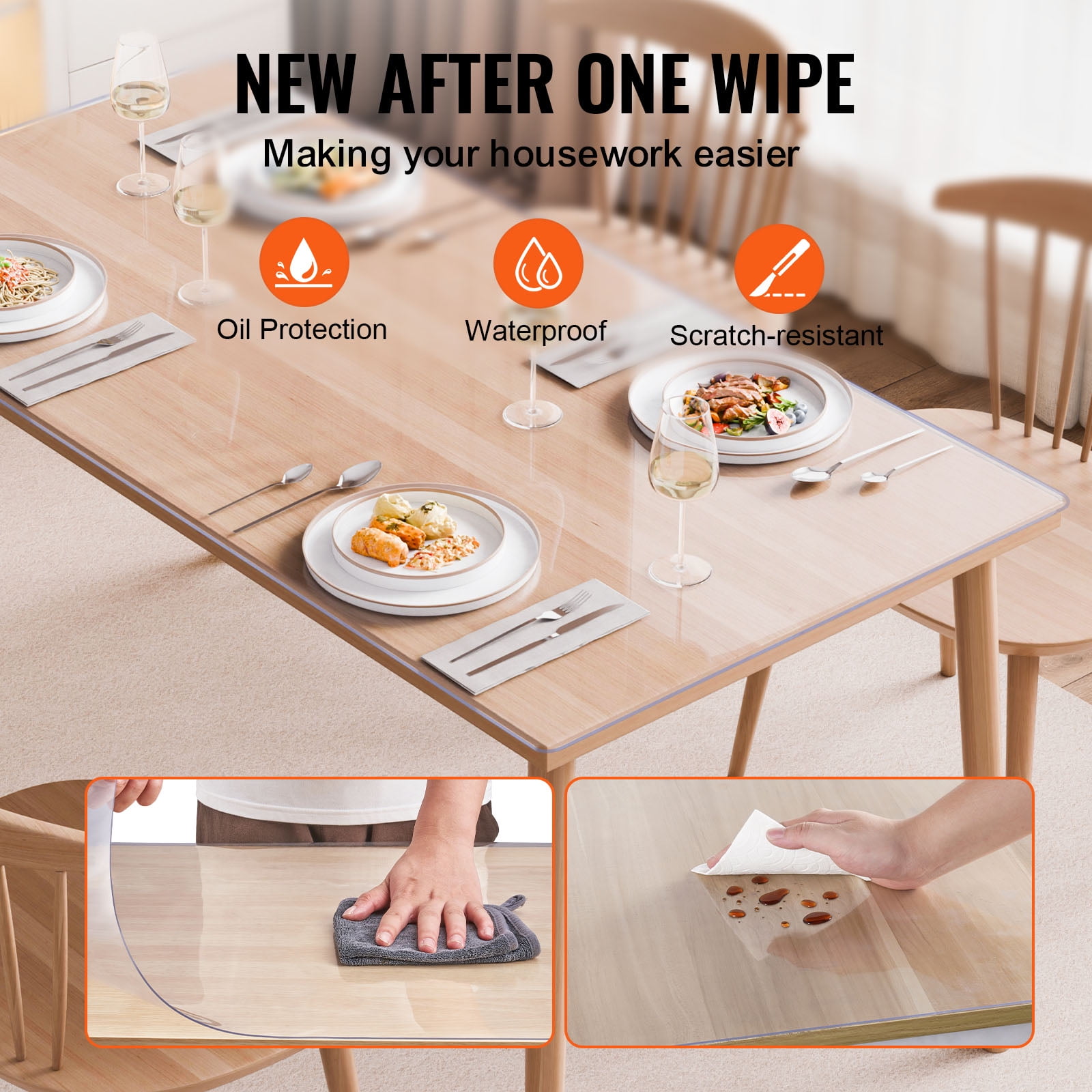 VEVOR Plastic Table Cover, 42 x 72 Inch 2.0 mm Thick Clear Table Protector, Rectangle PVC Desk Mat, Waterproof & Easy Cleaning Desk Pad Tablecloth, for Office Dresser Dining Room Table Night Stand