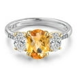 thumbnail image 3 of Gem Stone King 925 Silver and 10K Yellow Gold Yellow Citrine and DEF Lab Grown Diamond Engagement Ring for Women | 2.71 Cttw | Oval Checkerboard 9X7MM | November Birthstone | Size 9, 3 of 6