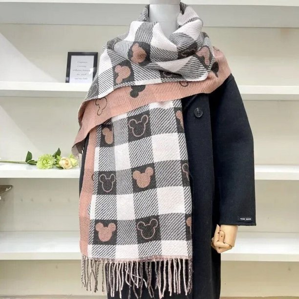 Disney-pañuelo para la cabeza de Mickey Mouse para mujer, chal de doble cara, imitación de Cachemira, estilo Retro extranjero, moda que combina con todo, invierno 2023