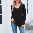 thumbnail image 3 of STETMN V Neck T-Shirt for Women Casual Long Sleeve Pleated Tops Loose Fit Fall Pullover Shirt, 3 of 8