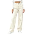 thumbnail image 4 of JUSLIO Jeans for Women High Waisted Solid Wide Leg Jeans, Plus Size Loose Casual Full Length Denim Trousers Khaki XXXXL, 4 of 5