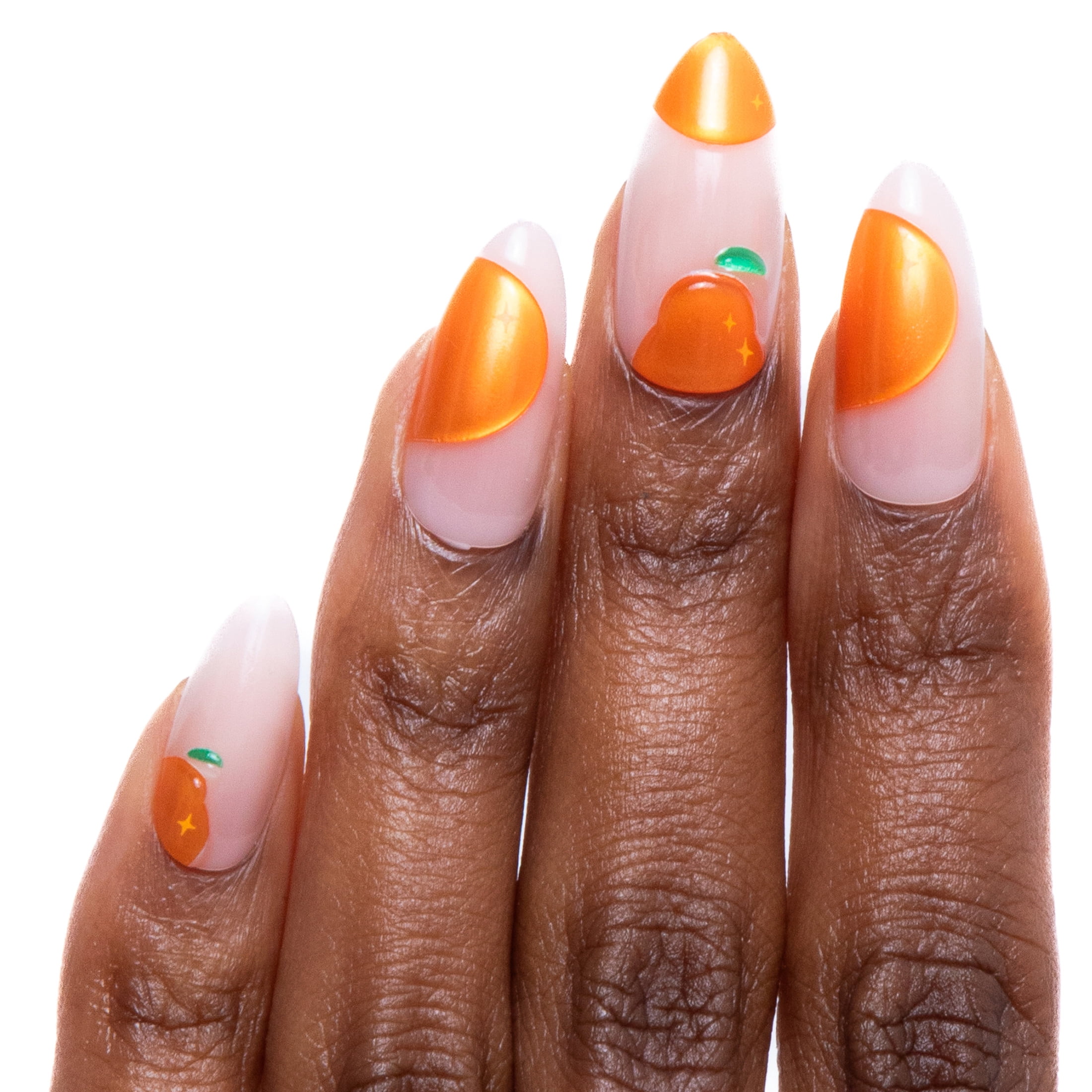 Chillhouse Chill Tips - Signatures Press On Nails, Worth the Squeeze, Almond Long, Orange and Beige, 30 Fake Nails