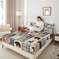 thumbnail image 3 of Castle Fairy Teens Rustic Patchwork Wildlife King Sheets 4pcs,Deer Bear Moose Plaid Tribal Bedding,Tan Olive Black,1 Fitted Sheet, 1 Flat Sheet and 2 Pillowcases, 3 of 6