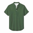 thumbnail image 5 of THDHVS Mens Summer Shirts,Men Solid Color Short Sleeve Mandarin Collar Shirt Half Button Placket Casual,T Shirts for Man Army Green 3XL, 5 of 7