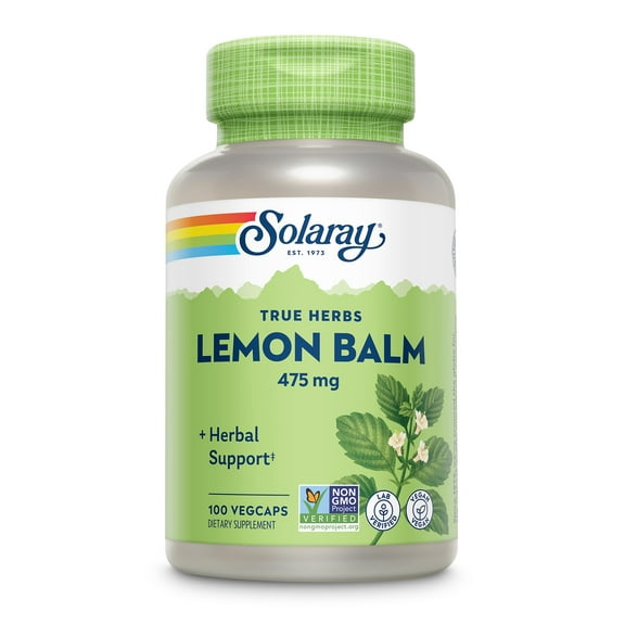 Solaray Lemon Balm Aerial 475 mg - Healthy Mental Calm and Relaxation and Rest Support - Whole Aerial for Full Nutrient Profile - Non-GMO, Vegan - 100 Servings, 100 VegCaps
