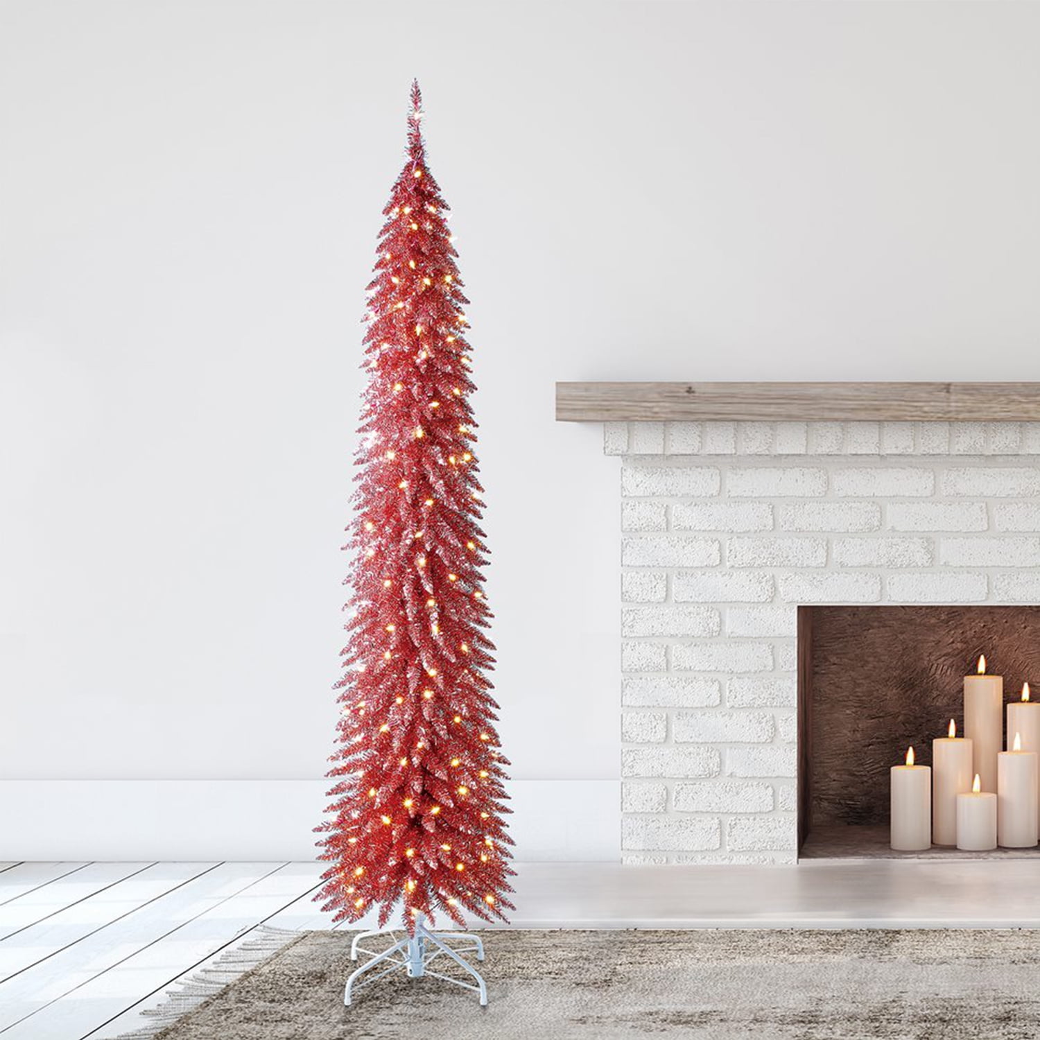 Pink Home Heritage 7 Foot Prelit Artificial Pencil Christmas Tree w// Stand