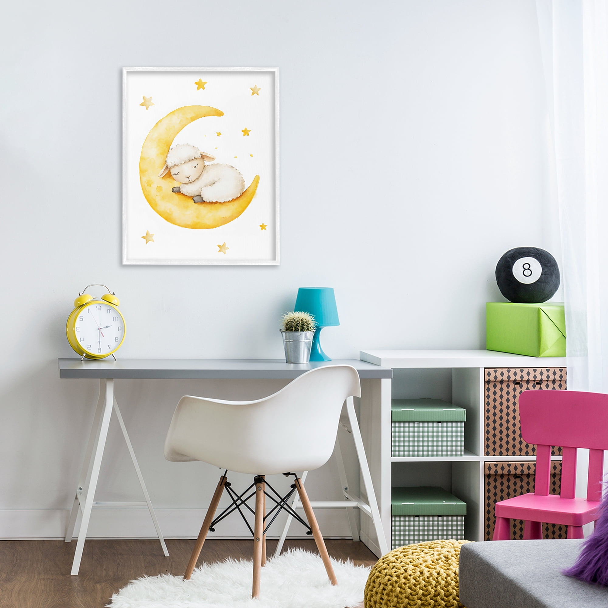 Stupell Industries Sleeping Sheep on Yellow Moon White Framed Giclee Art, design by LSR Design Studio