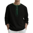 thumbnail image 1 of pstuiky Camisas casuales de manga larga para hombre, Camisa informal de lino de manga larga para hombre, transpirable, con botones sueltos, cuello redondo, color sólido camisetas de hombre xxl, 1 of 8