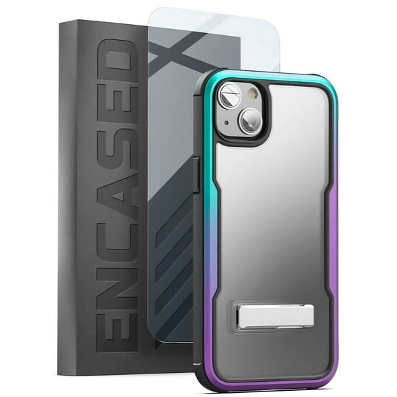 Encased Exos-Armor Case Designed for iPhone 14 PLUS with Screen Protector and Metal Kickstand, Shockproof [MIL-Spec] Ultra Protective Aluminum Frame - Purple Gradient