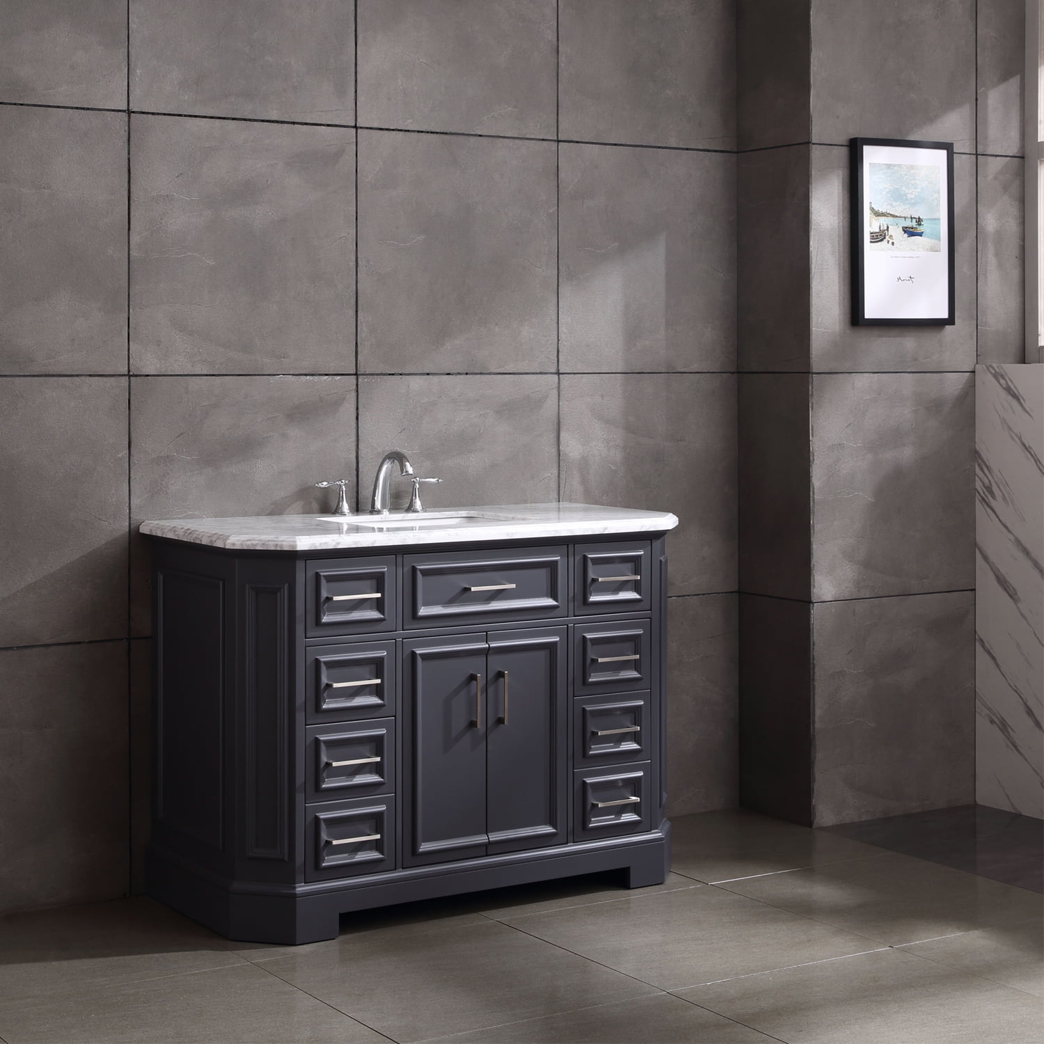 Eviva Glory 48 Dark Grey Bathroom Vanity With Carrara Marble Counter Top And Porcelain Sink Walmartcom Walmartcom Eviva Glory 48 Dark Grey Bathroom Vanity With Carrara Marble Counter Top And Porcelain Sink Walmartcom Walmartcom