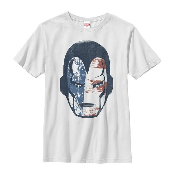 Boy's Marvel Fourth of July Iron Man American Flag Mask Graphic Tee White X Small