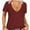 Wine red, variant on Women Fashion Deep V-Neck Short Sleeve Tops Solid Casual Loose Basic T Shirt