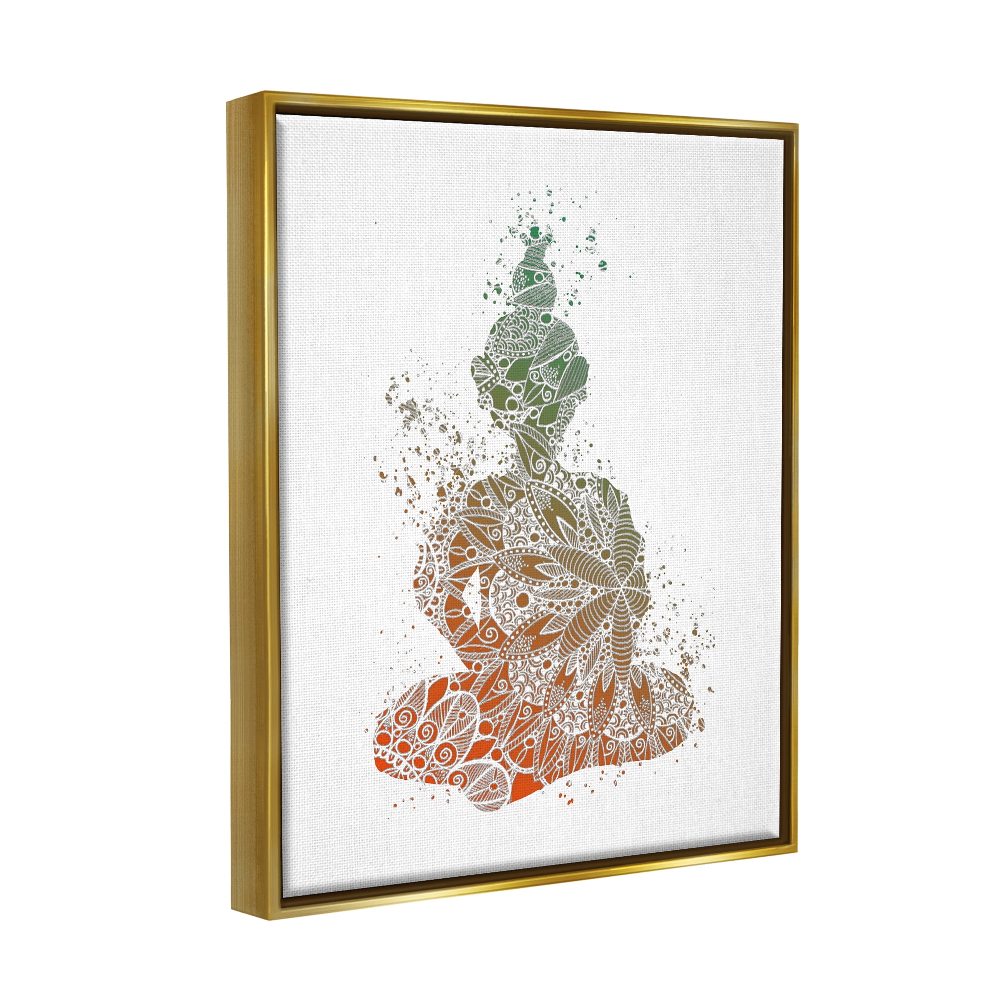 Stupell Industries Modern Floral Buddha Abstract Painting Gold Floater Framed Art Print Wall Art, 17 x 21