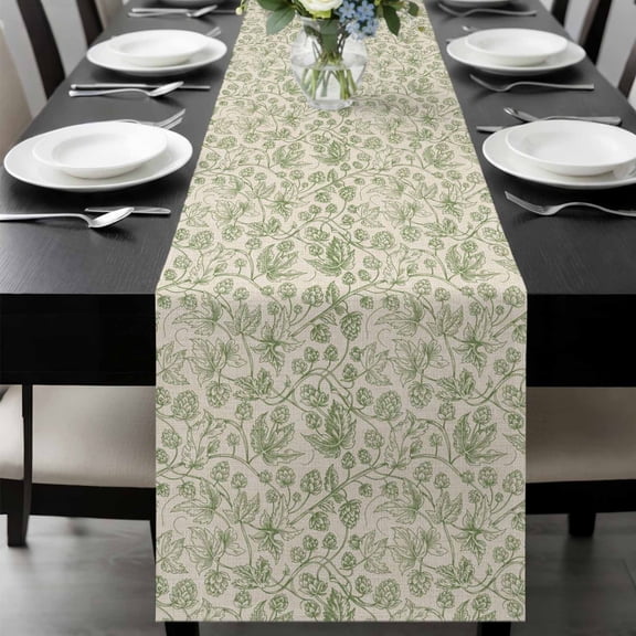 Sage Green Flowers Table Runner 72 Inches Long, Rustic Pastoral Botanical Floral Leaf Kitchen Coffee Dining Table Decoration for Home Party Birthday Wedding Home Decor 18x72 Inches