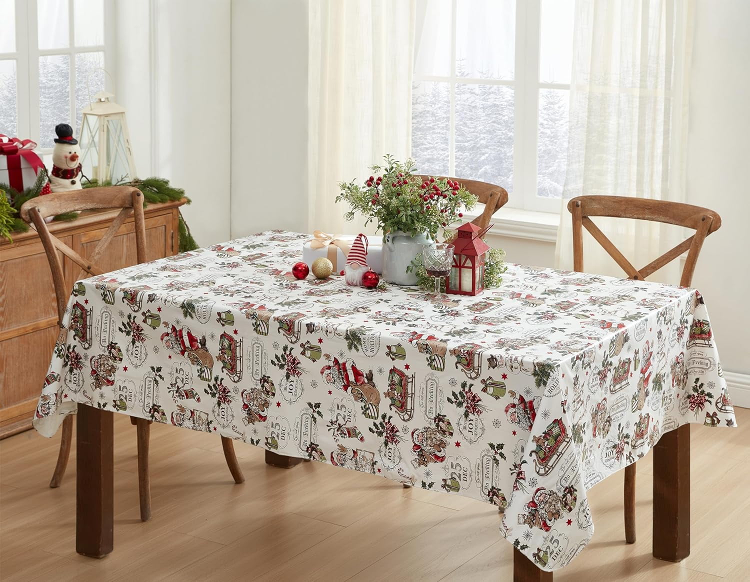 ヴィンテージ サンタ テーブルクロス Newbridge Vintage Christmas Tablecloth, Waterproof, Winter