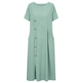 thumbnail image 5 of Amzcrzy Summer Dresses for Women 2026 Casual Loose Solid Color Crew Neck Womens Dresses Comfy Linen A Line Short Sleeve Sundresses Pleated Slit Hem Button Midi Dresses L, 5 of 9