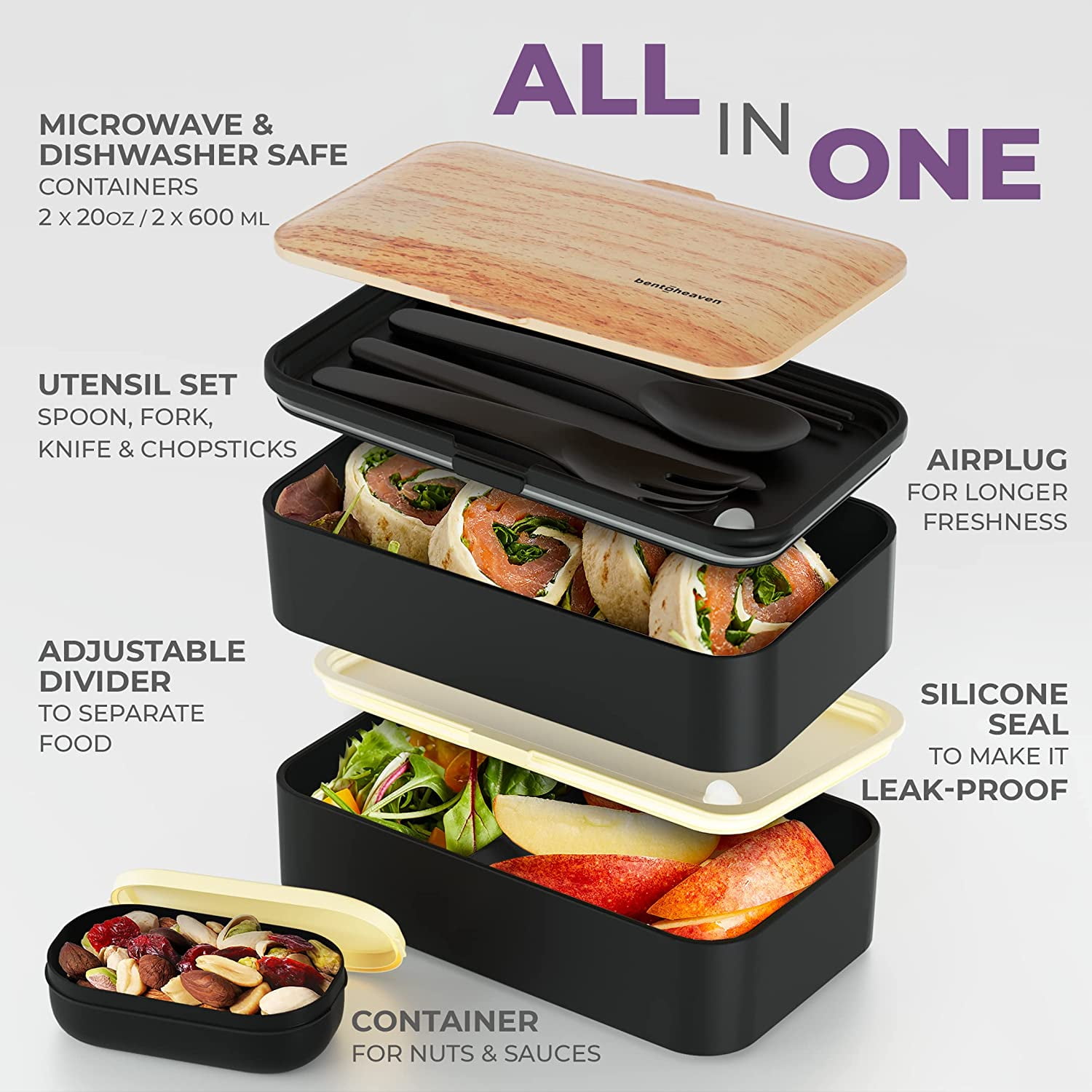 Hot Bento Self Heated Lunch Box with Primus Cutlery Set (HB-2-LINEN+PRIM-P738017-BUNDLE)