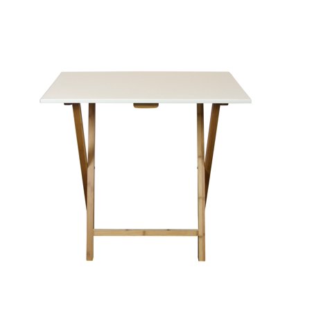 Eccostyle by CCL Bamboo Frame Folding Space Saving Desk in White Matte Finish