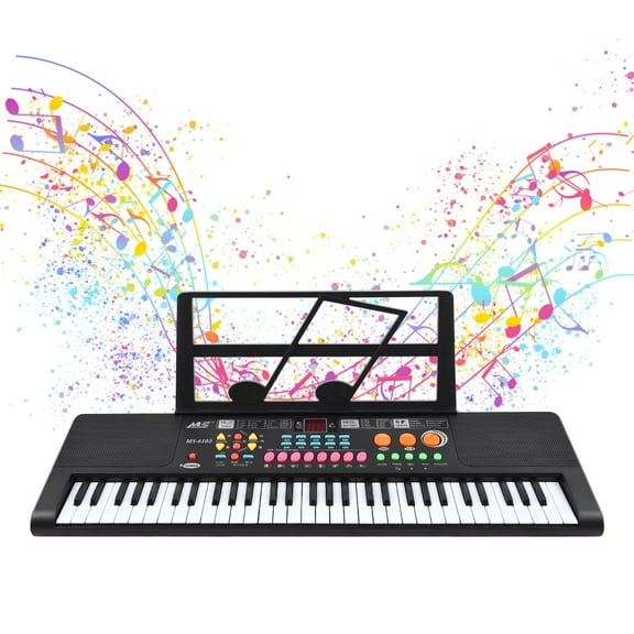 Eccomum 61-Key Keyboaed Piano with Dual Speaker, Microphone and Stand or Kids, Adult & Beginners, Black