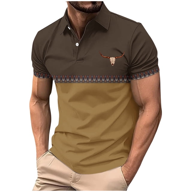 Mens Manga Corta Botón Abajo Camisas con Bolsillo de Impresión Solapa Cuello Gira Blusa de Suéter