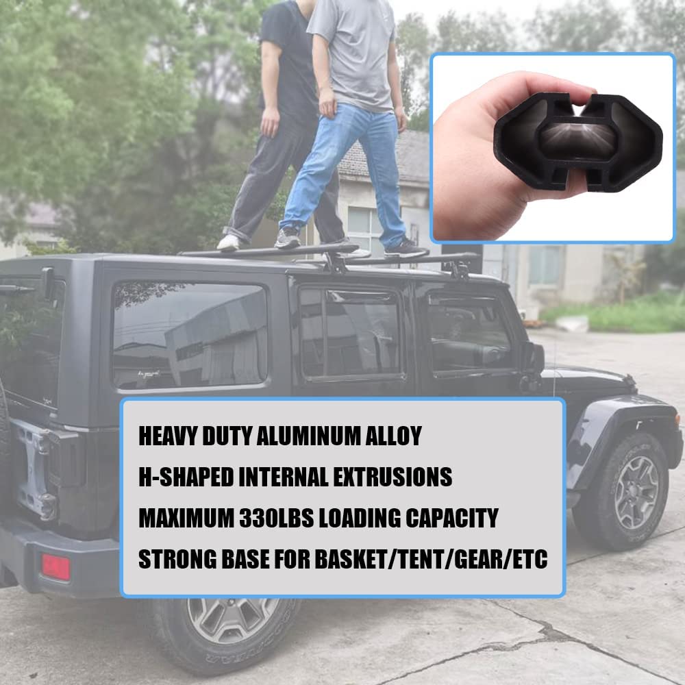 Jpcv Heavy Duty Roof Rack Cross Bars For Jeep Wrangler JK JL (2007-2019) – Black Aluminum, 2-Piece Set With Locks