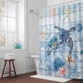 thumbnail image 5 of Ocean Turtle Starfish Fabric Shower Curtain Blue Coral Wooden Texture Washable Shower Curtains for Bathroom, Waterproof Bath Curtain with Hooks Home Decor 36x72in, 5 of 8