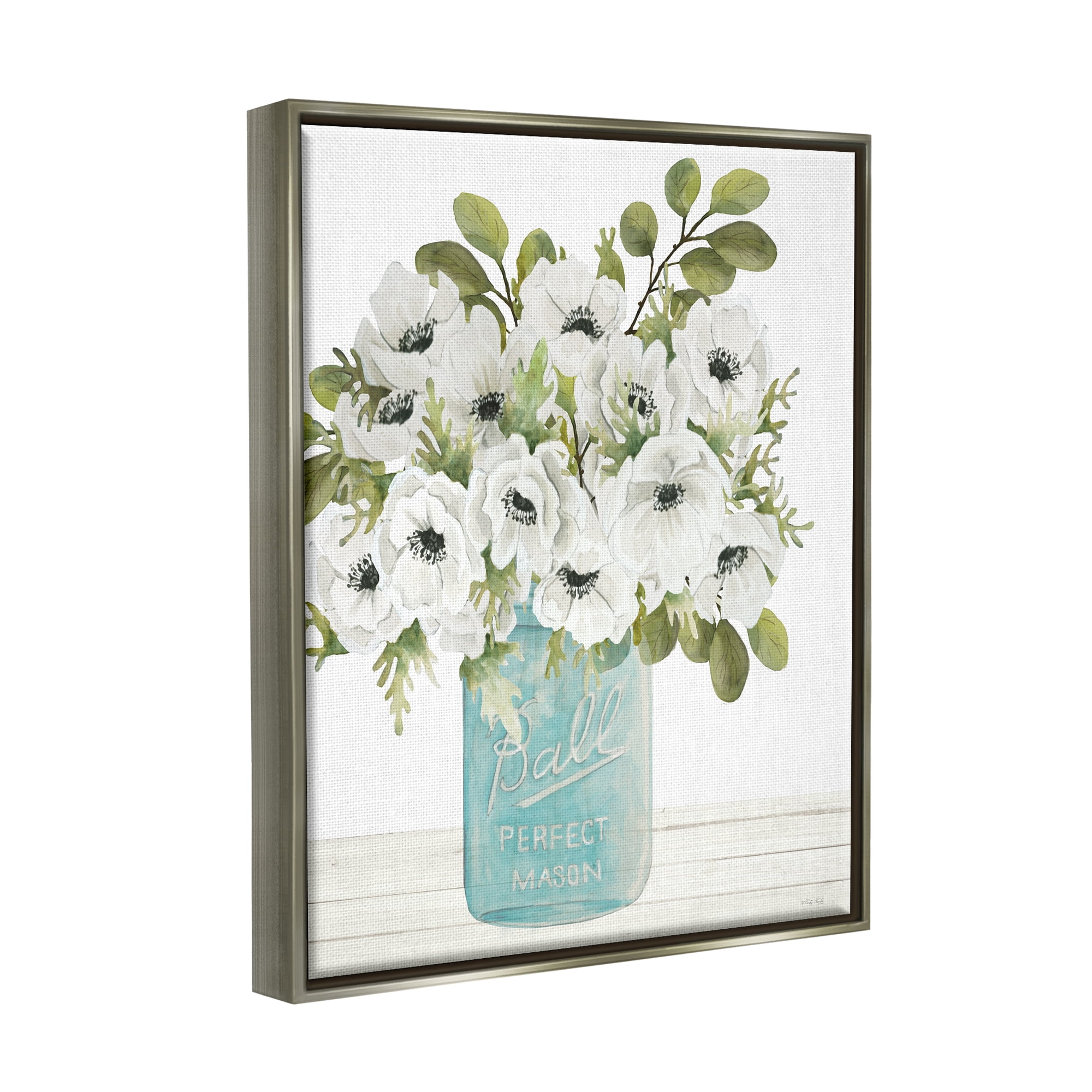 Stupell Farmhouse Blooming Anemone Flowers Botanical & Floral Painting Gray Floater Framed Art Print Wall Art