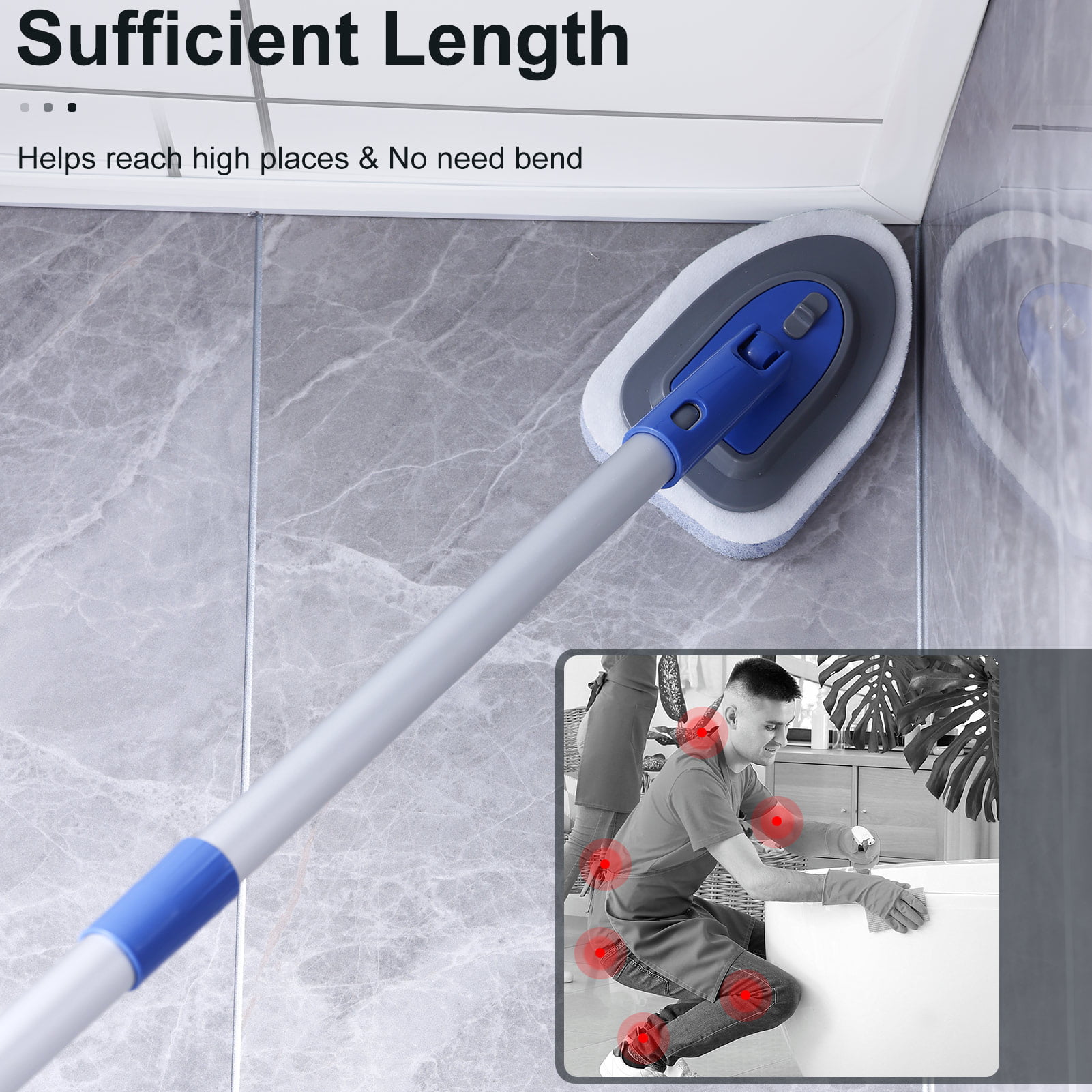 Long Tub Tile Scrub Brush Brush3in1 Handle Shower Scrubber 58 Inches  Bathroom Cl