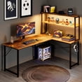 thumbnail image 6 of Casacomoda 53 Inch L Shaped Desk with LED Light & Power Outlet, Reversible L Shaped Computer Table with Shelf & Hook for Home Office, Vintage, 6 of 9