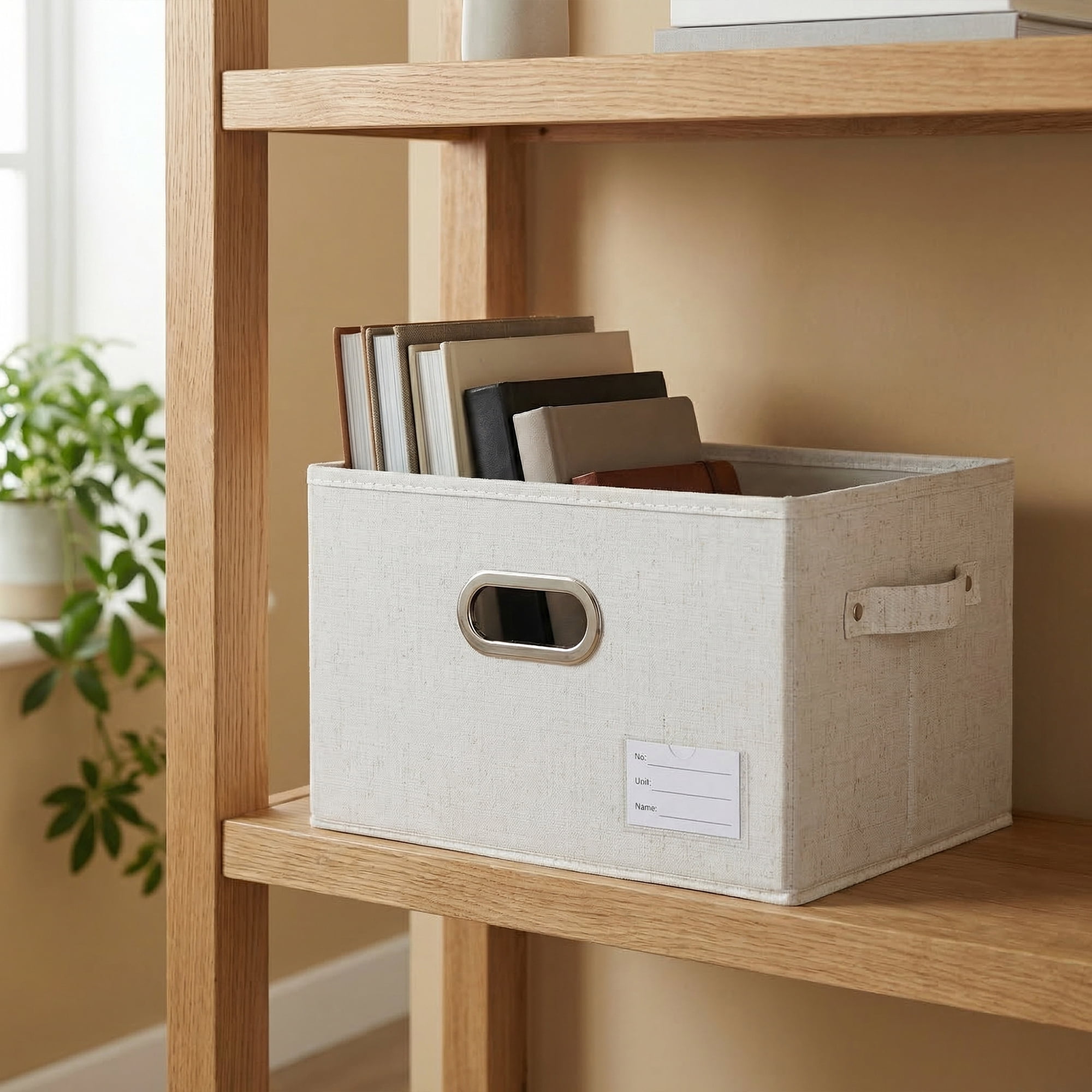 Unique Bargains Storage Cube Fabric Collapsible Basket White 14.6*10.6*9.1in