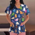 thumbnail image 5 of WTOBBY Women's V-Neck Printed Short Sleeve Nursing Scrub Top with Side Slit Pockets, Professional Work Uniform Apparel for Healthcare, Comfortable and Functional for Long Shifts ,Navy 5XL, 5 of 6