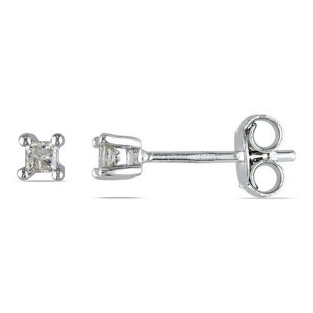 Amour Sterling Silver Princess Cut Diamond Stud Earrings