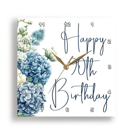 3dRose, Pretty Blue Hydrangea Happy 90th Birthday, 15x15 Wall Clock