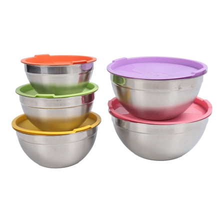 5-Piece Stainless Steel Mixing Bowl Set with Lids, Stackable Nesting Bowls for Kitchen