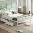 thumbnail image 4 of Queen Size Platform Bed with Storage Drawers, Metal Daybed Frame with Round-Pipe Design, Low Profile Bed No Box Spring Needed for Bedroom, Light White, 4 of 9