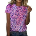 thumbnail image 2 of Purple Young Adult Tops Women's Short Sleeve Sequin Print Fashionable Round Neck Casual T Shirt Plus Size Tops for Women, 2 of 5