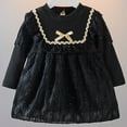 thumbnail image 2 of Odeerbi Toddler Girls Cotton Dress Princess Dress Little Fragrant Style Spliced Lace Bow Puff Sleeve Long Sleeve Round Neck Dress Black, 2 of 6