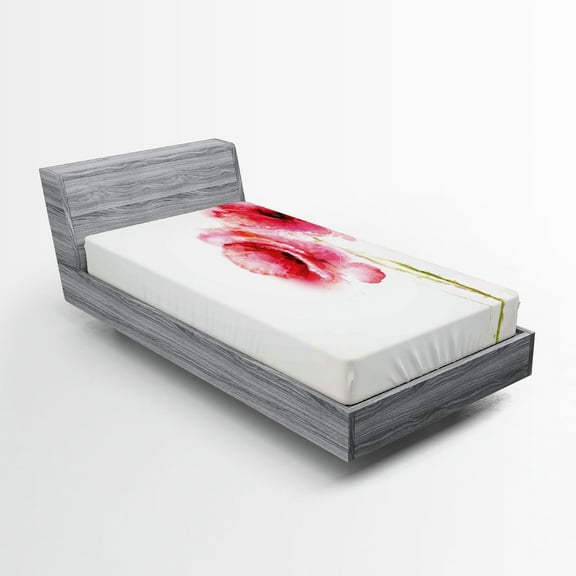 Ambesonne Flower Fitted Sheet, Red Poppies Vivid Spring, Twin Size, Pale Green Hot Pink