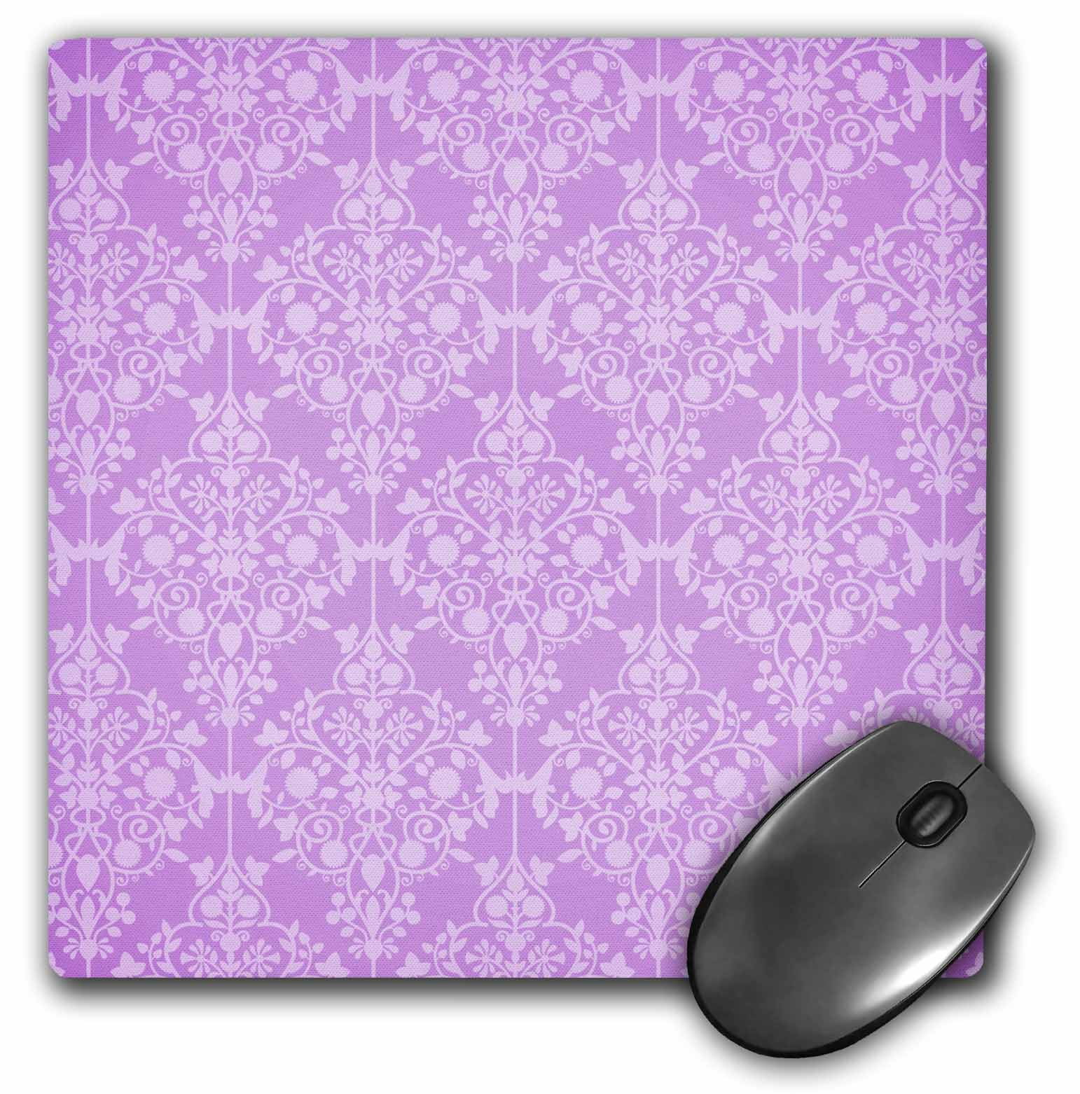 3dRose Light Purple Damask, Mouse Pad, 8 by 8 inches