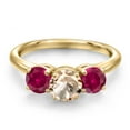 thumbnail image 3 of Gem Stone King 18K Yellow Gold Plated Silver Peach Morganite and Red Created Ruby Engagement Ring for Women | 1.80 Cttw | Round 6MM | Gemstone October Birthstone | Size 7, 3 of 6