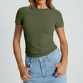 thumbnail image 6 of Tittly T Shirts for Women Going Out Tops Women's Crop T Shirt Girls Summer Pullover Top Women's Thin Round Neck Fashion Short Sleeves Spring Tops for Women Tshirts Shirts Green XS, 6 of 7