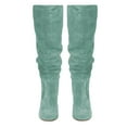 thumbnail image 4 of YDN Women Round Toe Knee High Boots Pull on Slouch Chunky Mid Heels Fashion Winter Daily Dress Shoes Size 7.5 Dark Cyan, 4 of 4